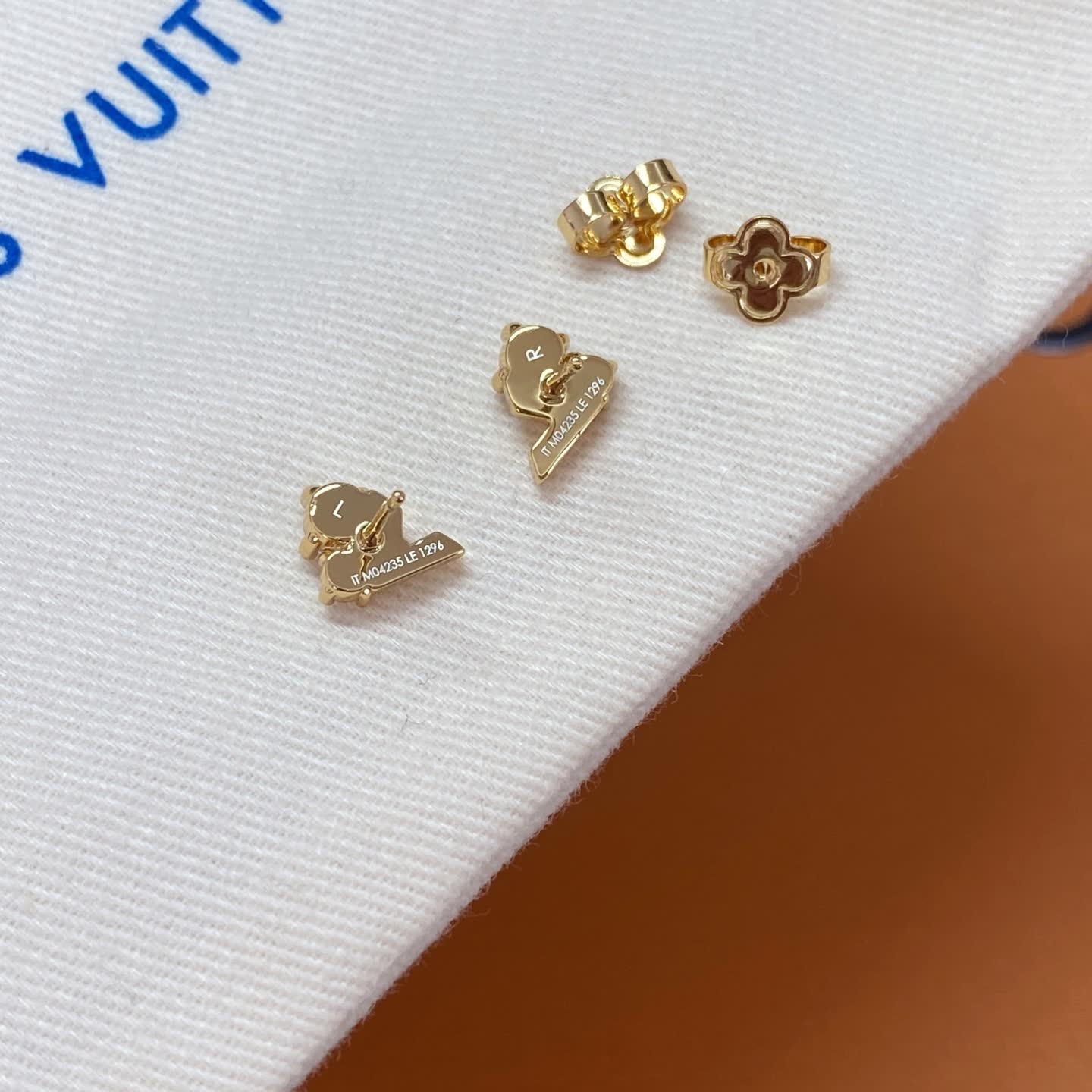 Louis Vuitton Gold Tone Stud Earrings with Clear Stones